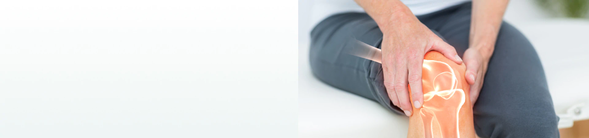 A person holding their knee with a glowing joint illustration, symbolizing the need for supplements for bone and joint health.