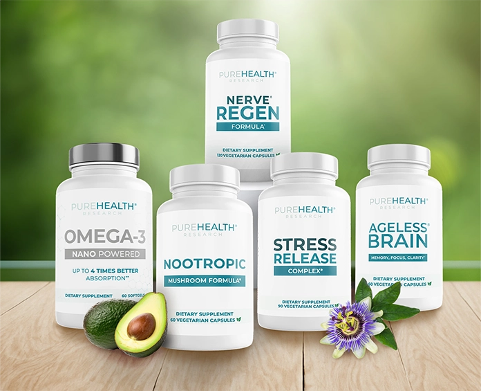 A collection of PureHealth Research supplements, promoting the best supplements for brain and mental health.