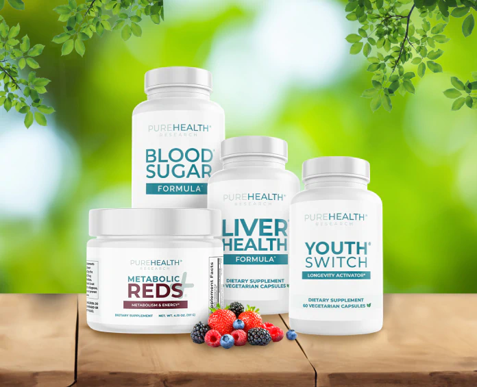 A collection of PureHealth Research supplements, promoting the best supplements for energy.