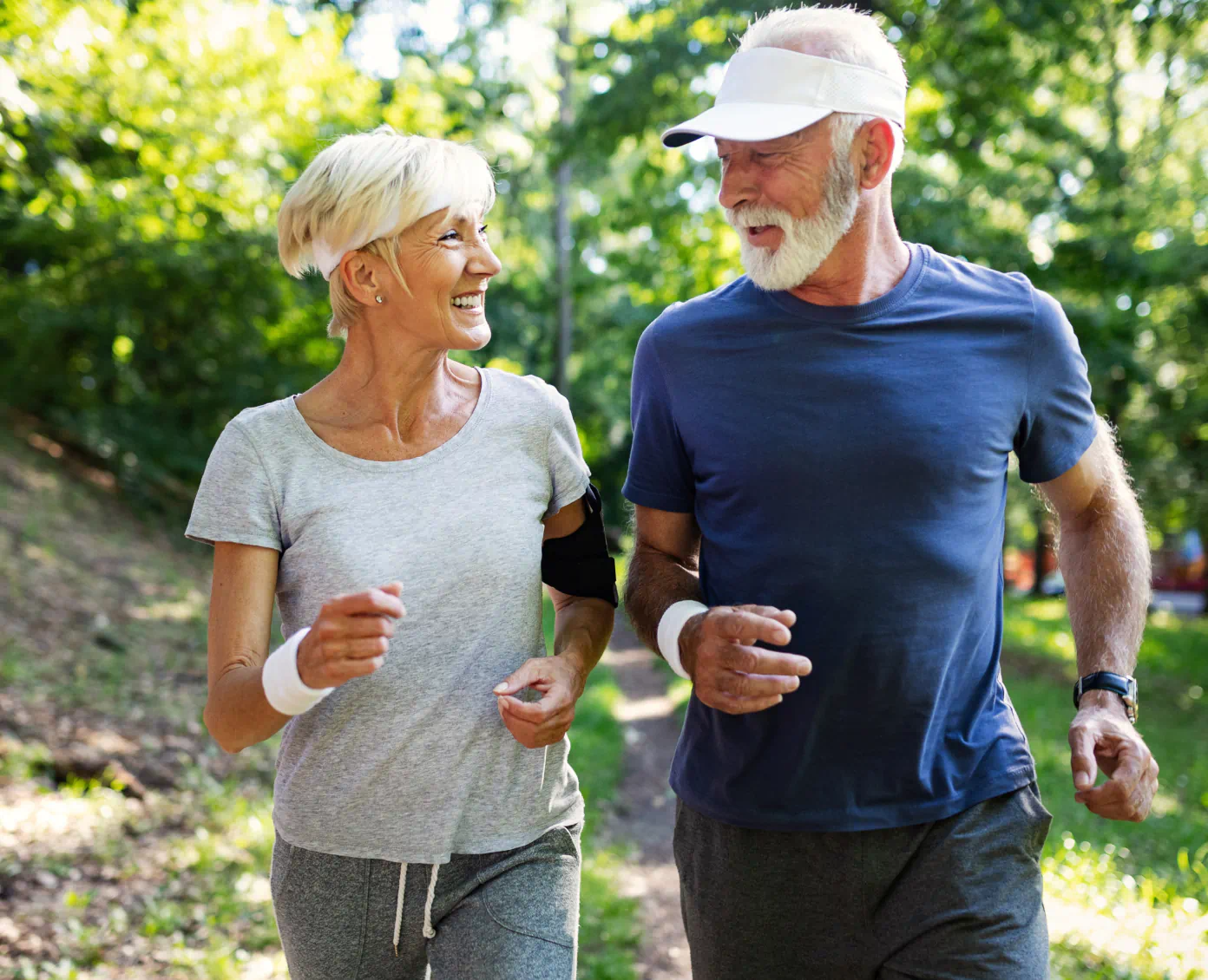 A senior couple jogging