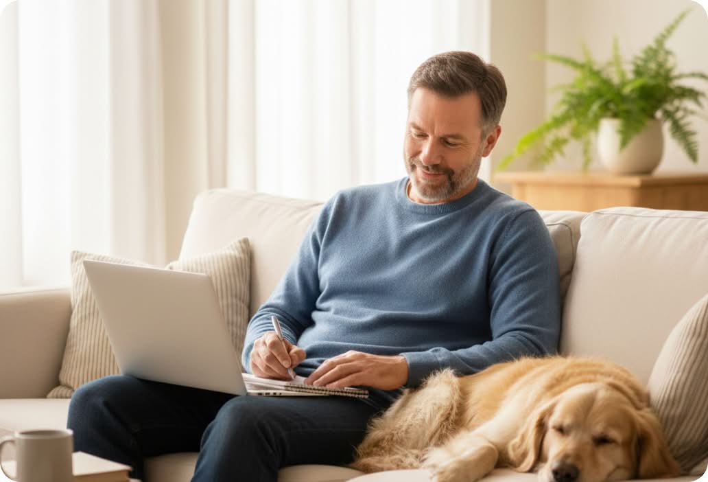man and dog relaxing